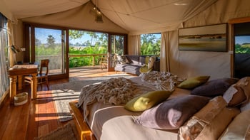 Jacana Camp Jacana Camp: Doppelbett und Schreibtisch